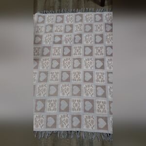 VTG Hearts Love Pink White Woven Double Sided Tapestry Throw Blanket 43” X 70”